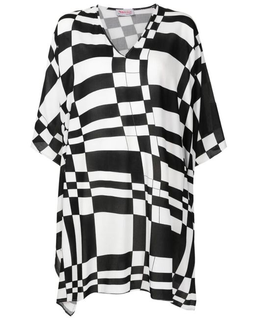 Amir Slama Black Geometric-Print Wide-Sleeved Blouse