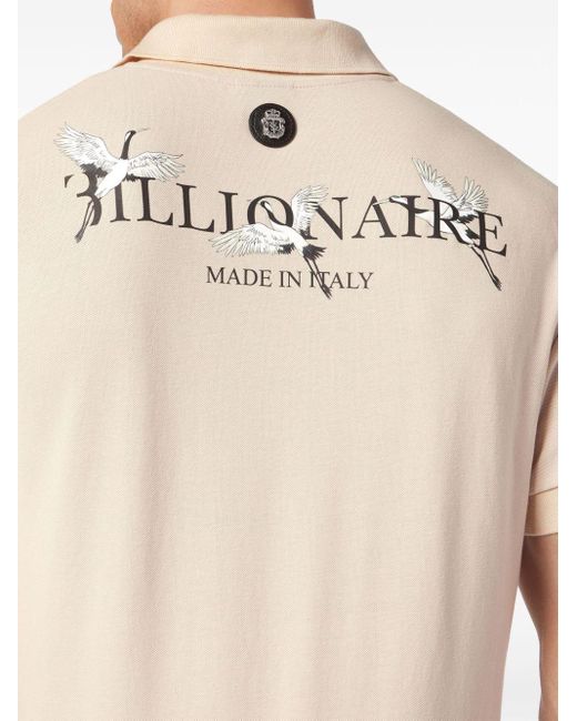 Billionaire Poloshirt mit Vogel-Print in Natural für Herren