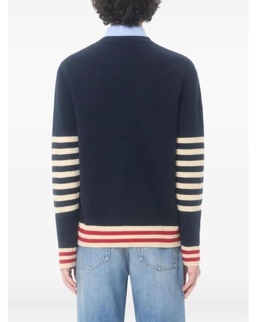 Valentino Garavani Blue Embroidery Striped Sweater for men