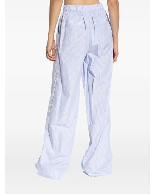 LoveShackFancy Blue Gestreifte Hose mit Spitzenbesatz