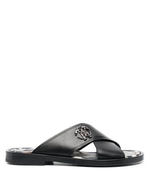 Roberto Cavalli Criss-cross Leather Sandals in Black for Men | Lyst