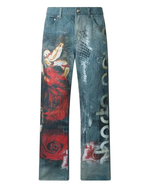 Vaqueros De Algodón Con Estampado Rose Roberto Cavalli de hombre de color Blue