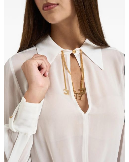 Elisabetta Franchi Blue Logo-Charm Blouse