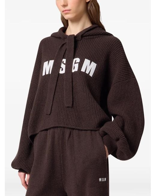MSGM Black Logo-Print Hoodie