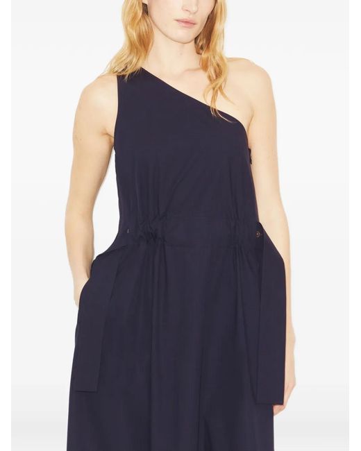 Tory Burch Blue One-Shoulder Belted Cotton Dress