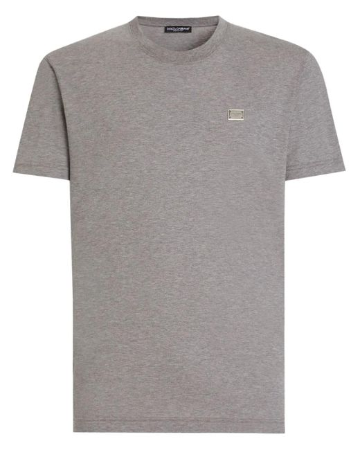 Dolce & Gabbana Gray Logo-Plaque Cotton T-Shirt for men