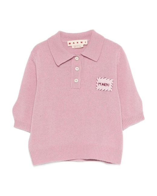 Marni Pink Logo-Patch Polo Top