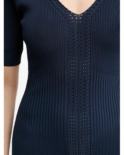 Hervé Léger Blue Aria V-Neck Midi Dress