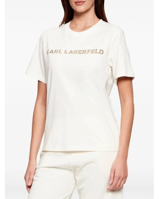 Karl Lagerfeld White Embroidery-Detail T-Shirt