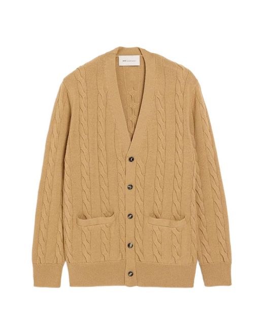 AMI Natural Wool And Cotton Cable-Stitch Cardigan for men