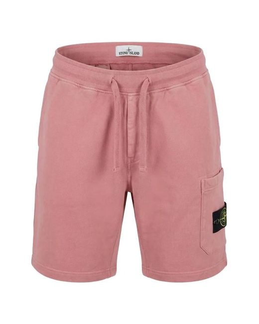 Stone Island Pink Organic Cotton Fleece Shorts for men
