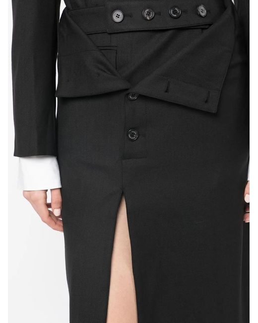 ROKH Black Button-Detail Midi Skirt