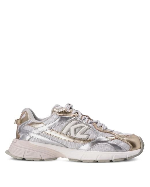 Karl Lagerfeld White Orion Metallic-Effect Panelled Low-Top Sneakers