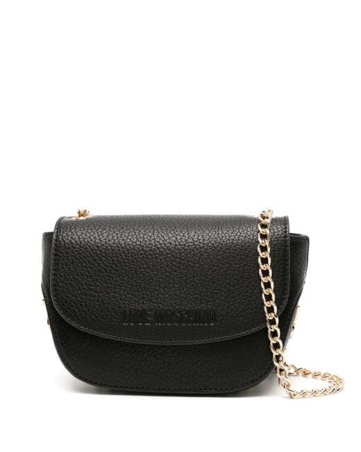 Love Moschino Black Logo-Lettering Grained Crossbody Bag