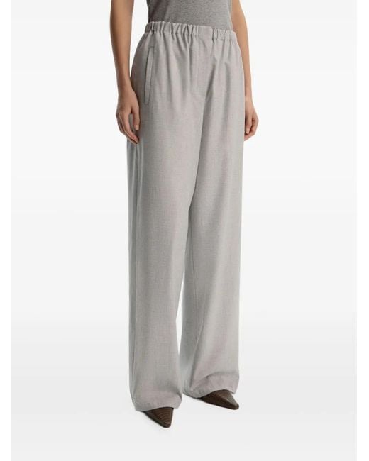 12 STOREEZ Gray Drawstring-Hem Wide-Leg Trousers