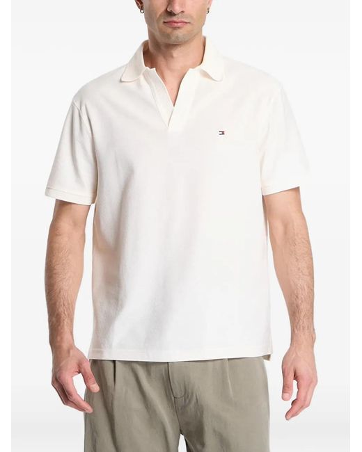 Tommy Hilfiger White Crepe Logo-Embroidered Polo Shirt for men