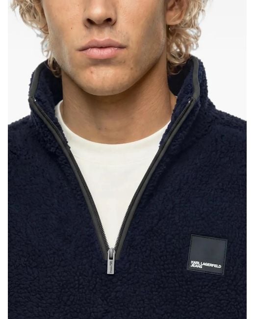 Karl Lagerfeld Blue Boxy Half-Zip Sweater for men