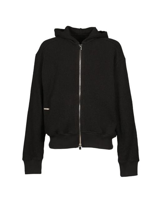HELIOT EMIL Black Risset Waffle-Knit Hoodie for men