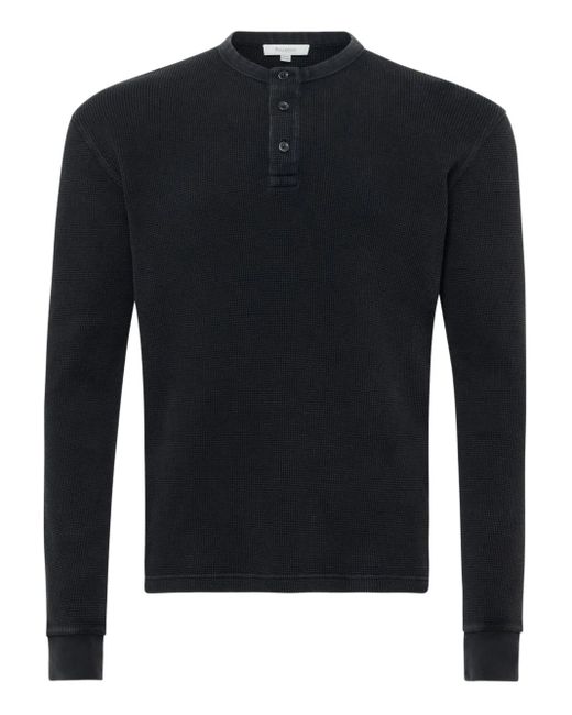 J.W. Anderson Black Waffle-Knit Henley T-Shirt for men
