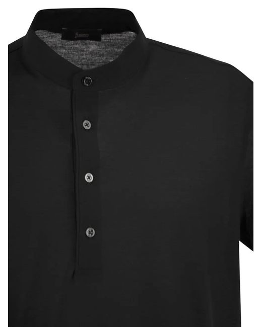 Herno Black Standing-Collar Polo Shirt for men