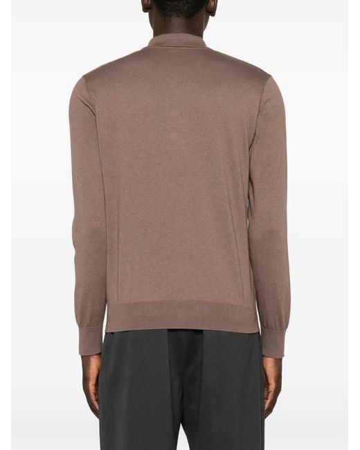 Eleventy Brown Long-Sleeve Polo Shirt for men