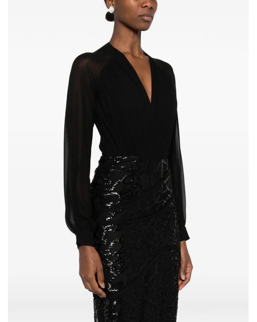 Botsi Black Wrap Long-Sleeve Blouse