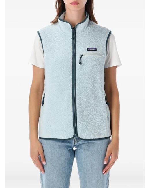 Patagonia Blue Retro Pile Logo-Patch Sleeveless Vest