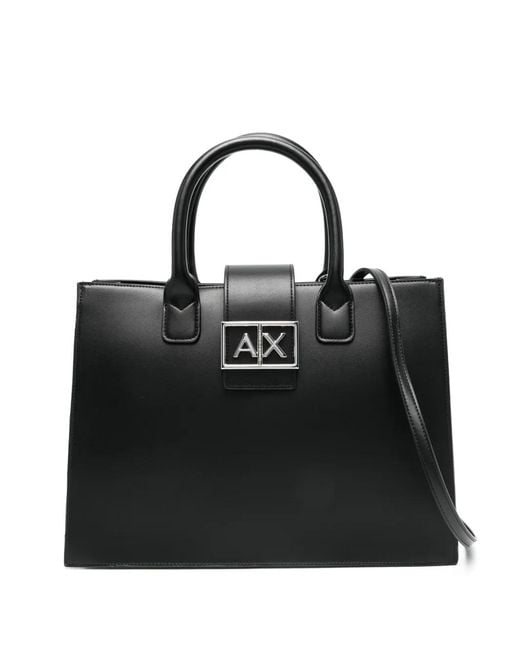 ARMANI EXCHANGE Black Logo-Plaque Tote Bag
