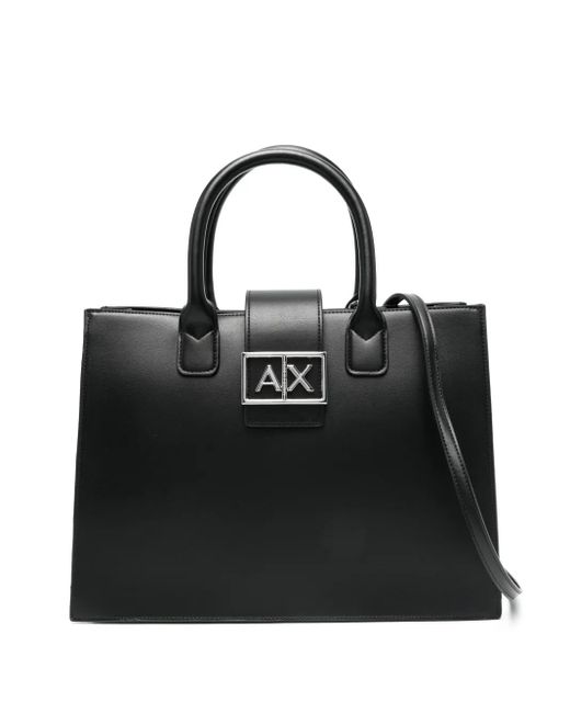 Borsa Tote Con Placca Logo di ARMANI EXCHANGE in Black