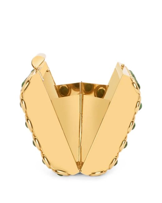 Oscar de la Renta Yellow Mini Saturn Malachite-Embellished Cage-Style Clutch Bag