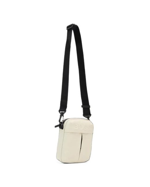 Boss White Logo-Emed Messenger Bag for men