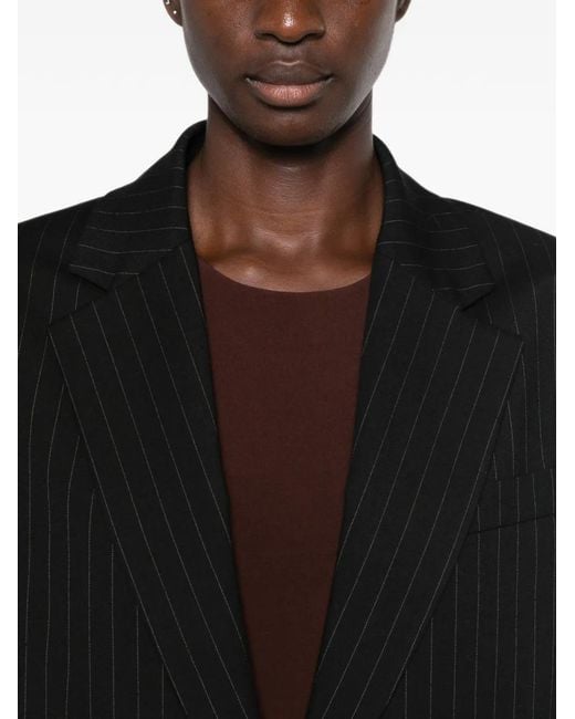 ANDAMANE Black Pinstripe-Pattern Blazer