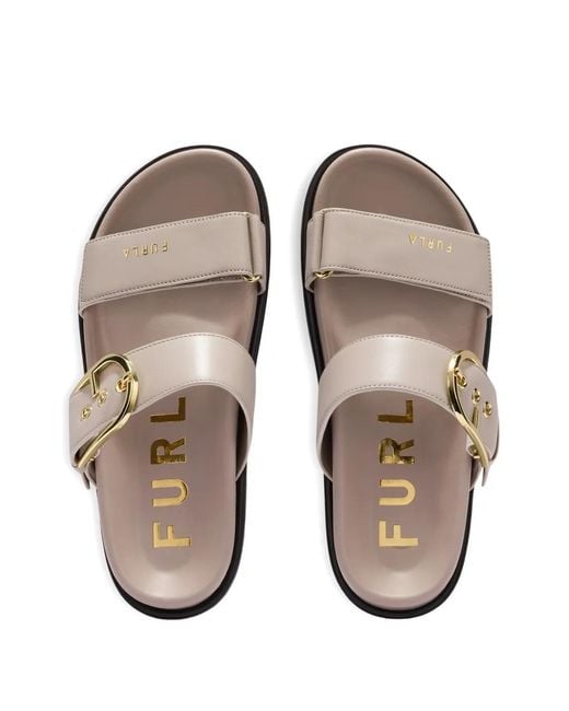 Furla White Solea Buckle Strap Leather Sandals