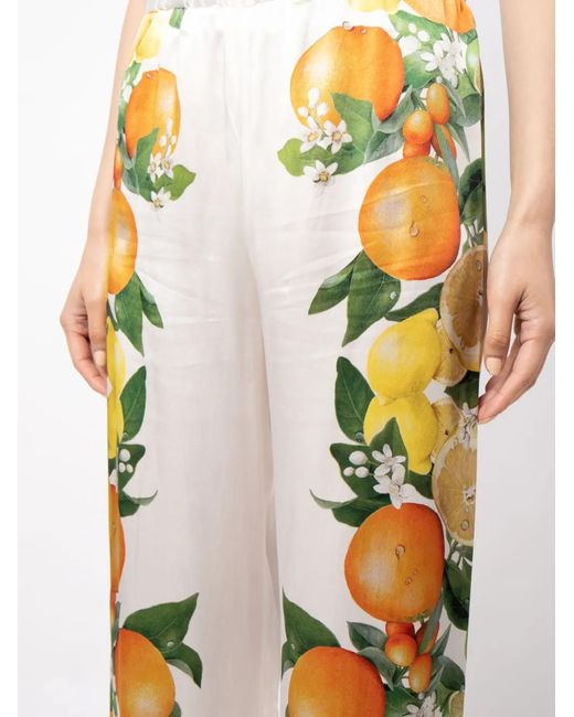 Stella McCartney Metallic Fruit-Print Silk Palazzo Trousers