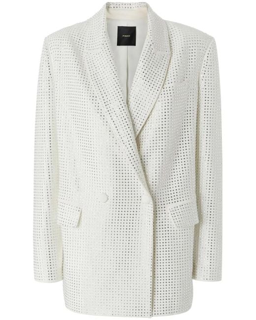 Pinko White Stud-Embellished Double-Breasted Notched Blazer