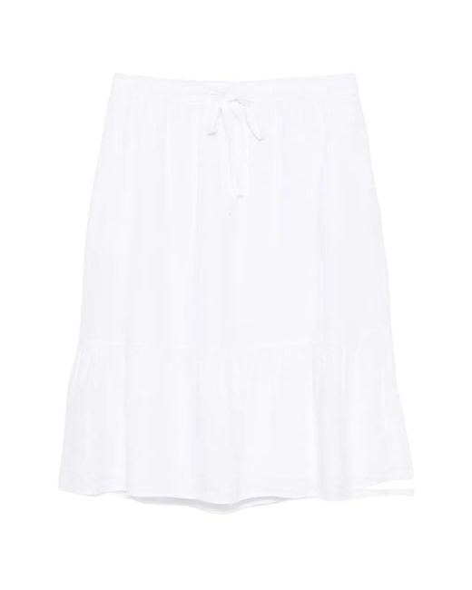 DKNY White Tiered Drawstring Midi Skirt