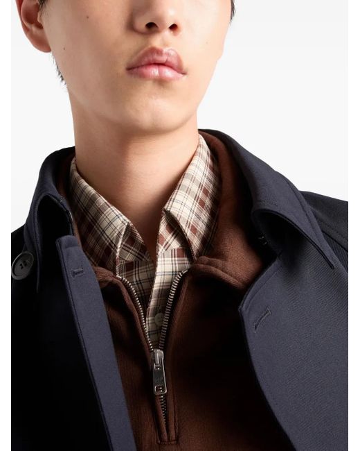 Prada Brown Triangle-Logo Half-Zip Polo Shirt for men