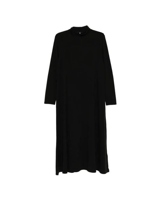 Eileen Fisher Black Roll-Neck Long-Sleeve Midi Dress