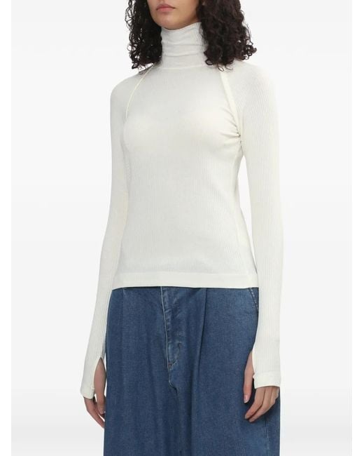 Helmut Lang White Ribbed Turtleneck T-Shirt