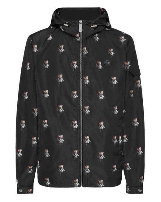 Philipp Plein Men's Black Teddy Bear Hooded Jacket
