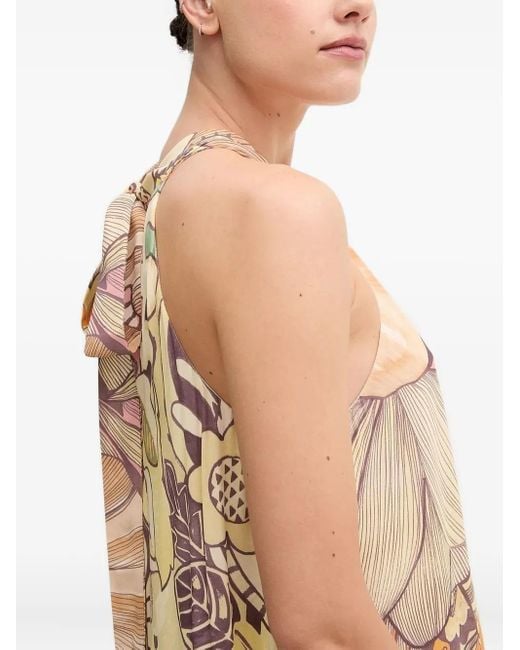 Sandro Ferrone Natural Halter-Neck Floral-Print Maxi Dress
