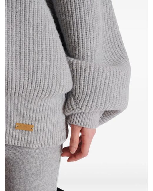 Balmain Gray Batwing Ribbed Knit Pull