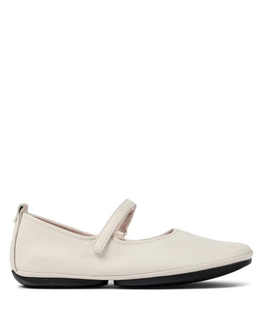 Camper White Right Nina Leather Ballerina Shoes