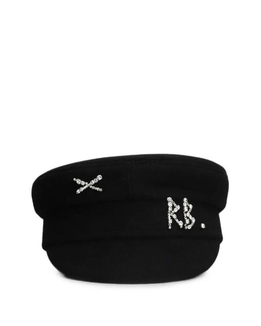 Ruslan Baginskiy Black Baker Boy Crystal-Embellished Wool Baker Boy Hat