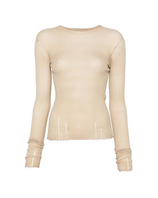 Uma Wang White Ribbed Frayed Top
