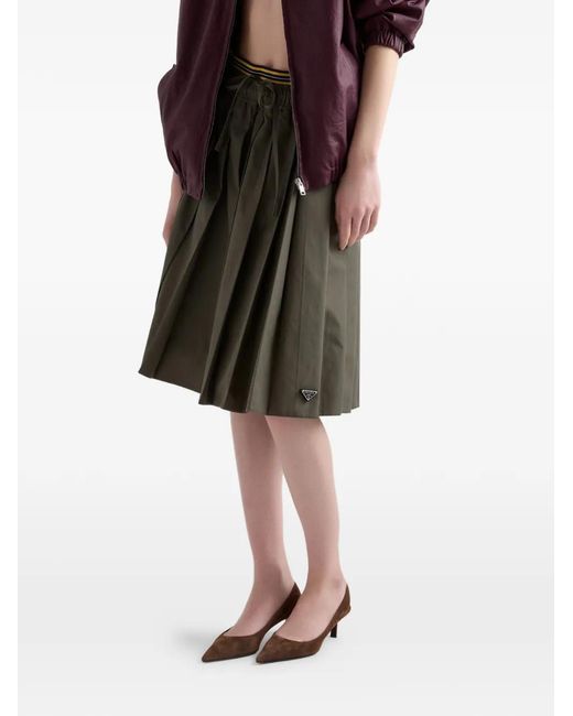 Prada Green Pleated Poplin Midi-Skirt