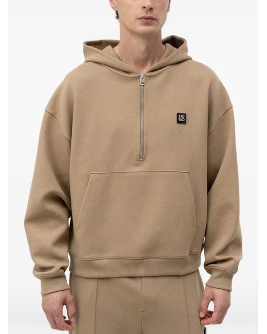 HUGO Natural Zipper-Neck Hoodie for men