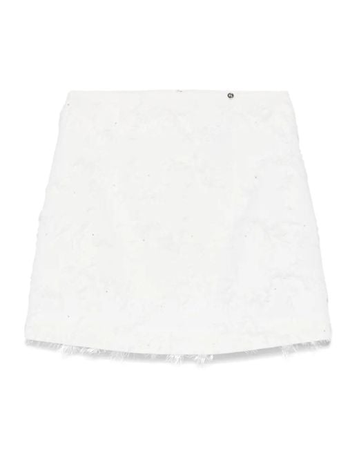 Nissa White Floral-Jacquard Skirt