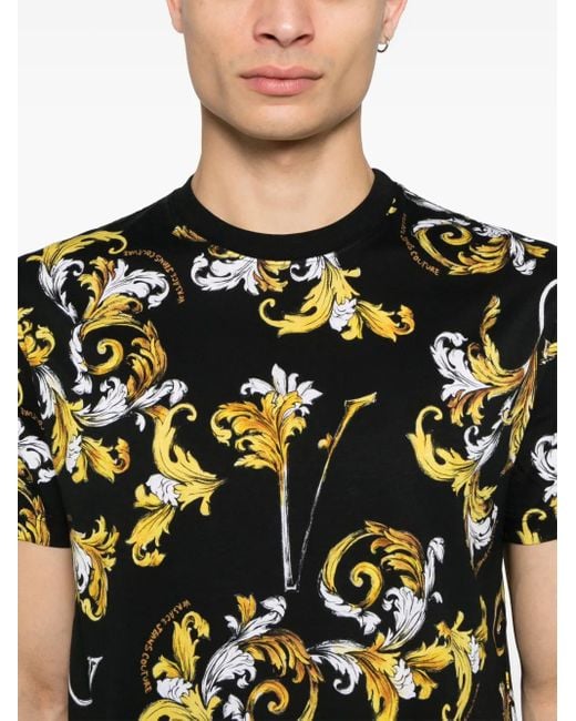 Versace Jeans Couture Black Barocco-Print T-Shirt for men