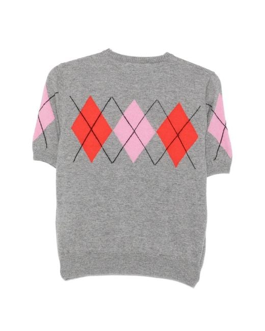MSGM Gray Argyle-Pattern Short-Sleeve T-Shirt